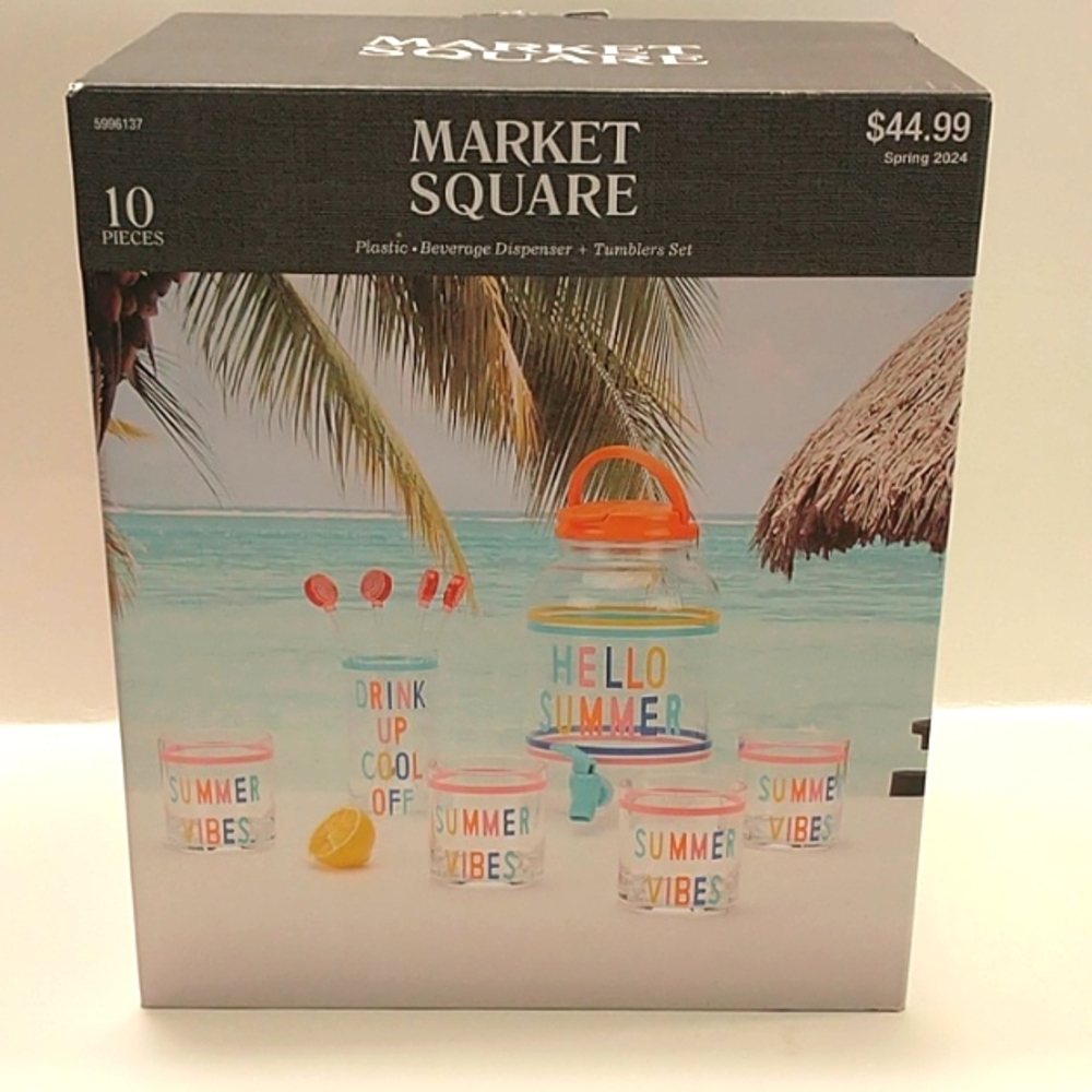 Market Square Beverage Dispenser and Tumbler set 10 Pieces